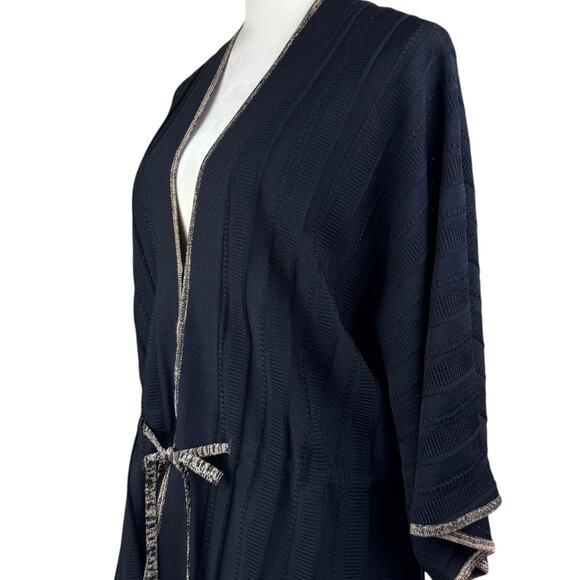Exclusivley Misook Black Textured Knit Gold Trim Layering Cardigan Sweater - Picture 7 of 11